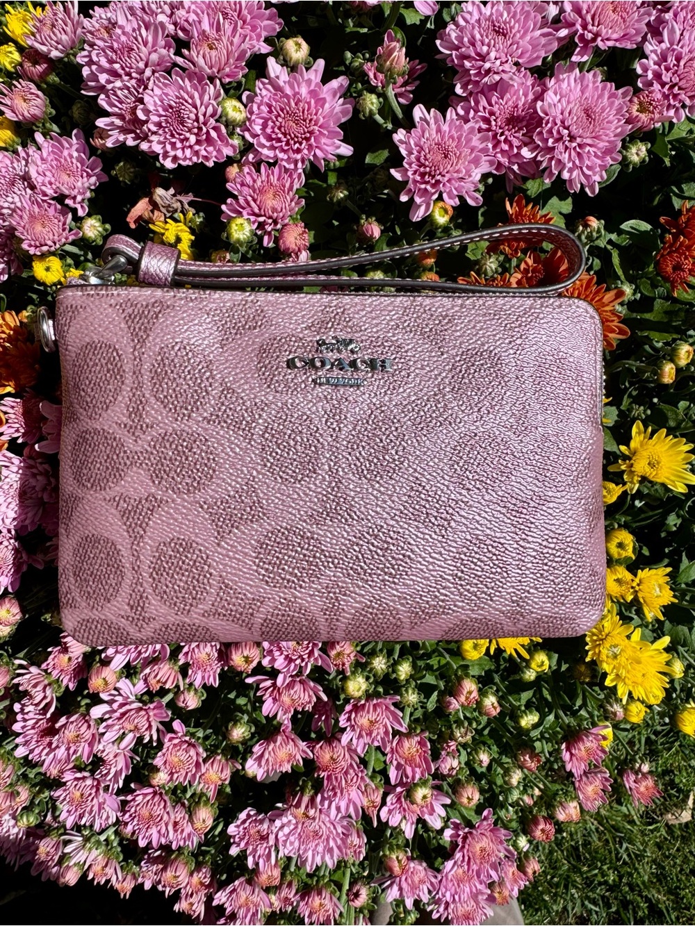Coach Metallic Pink Leather Zip Wallet